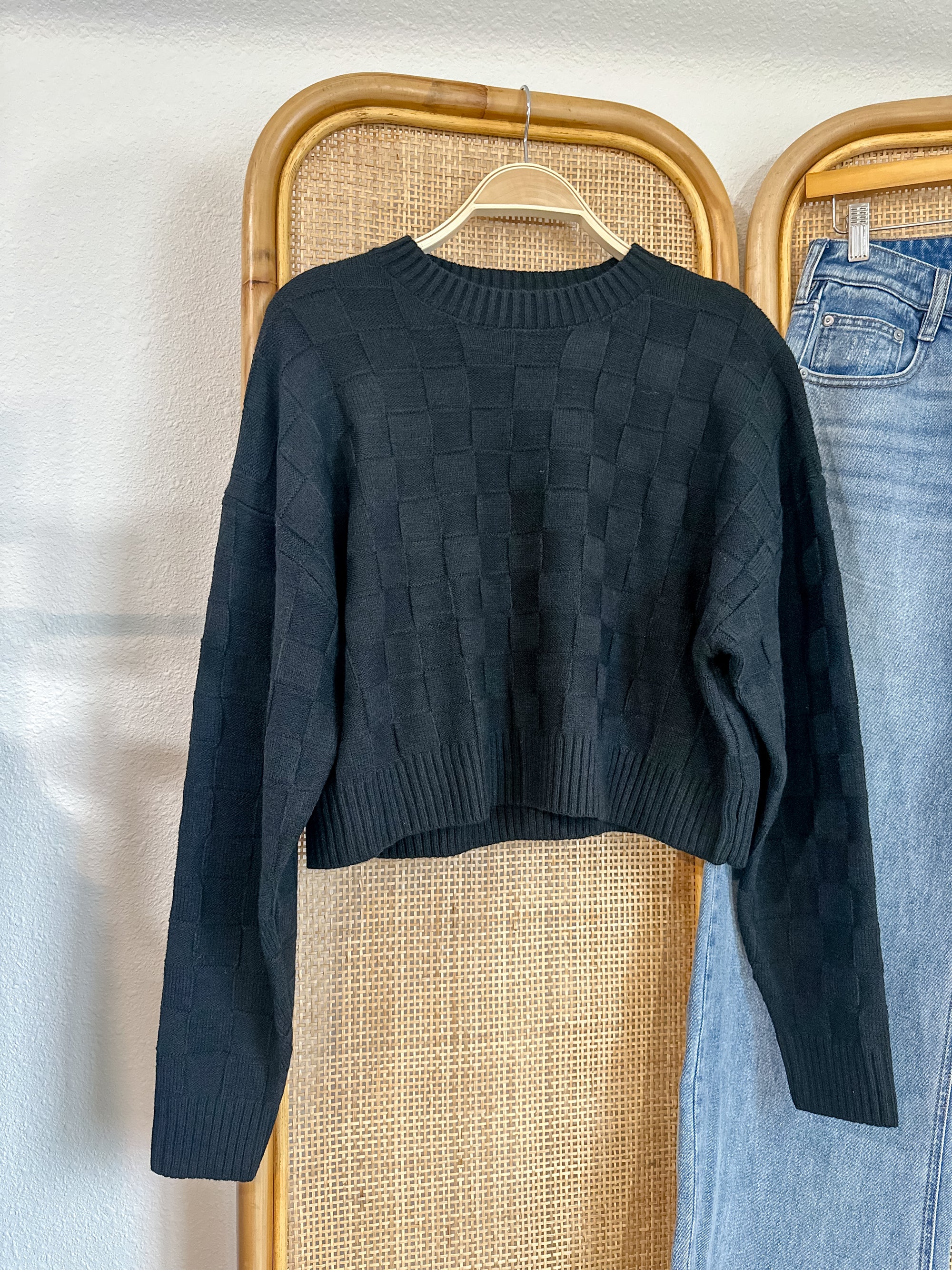 Solid Checkered Texture Sweater