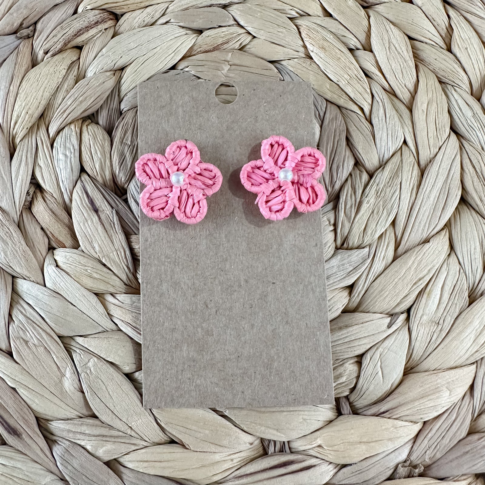 Raffia Flower Studs | Peach