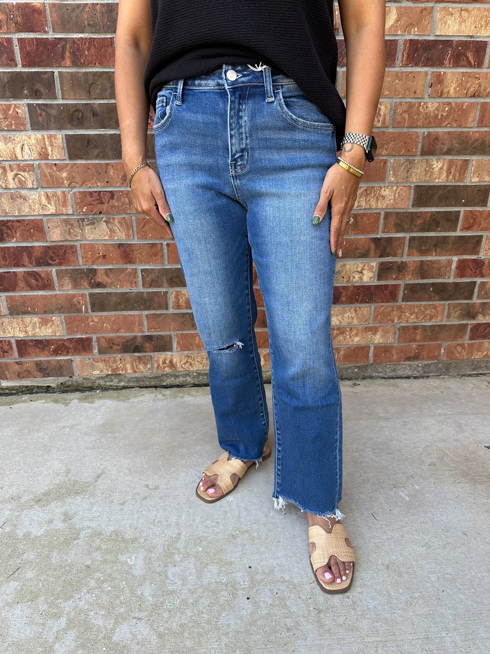 Lovervet Madison High Rise Straight Distressed Hem Jeans