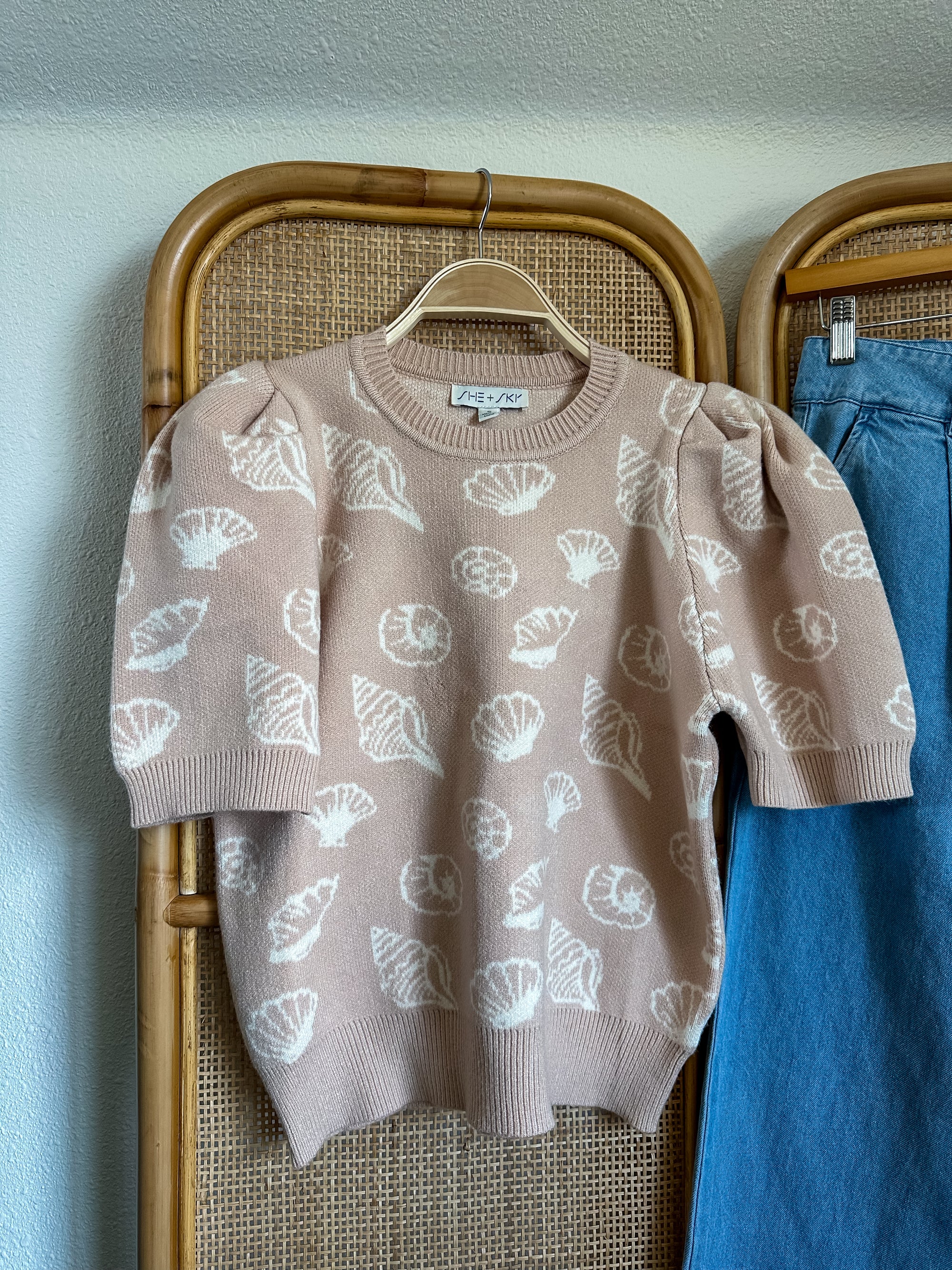 Shell Puff Sweater Top | Taupe