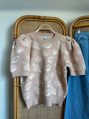 Shell Puff Sweater Top | Taupe