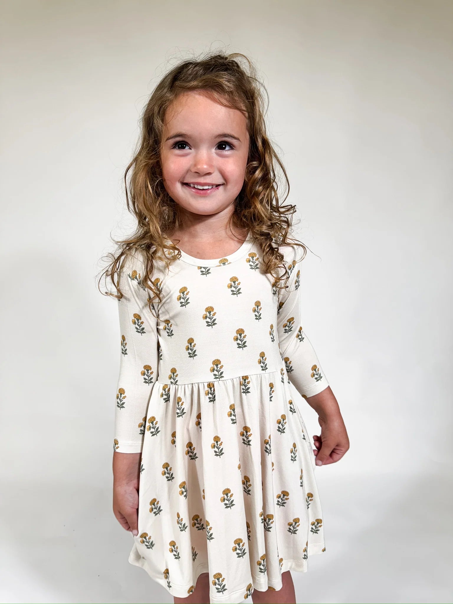 Goosies 3/4 Sleeve Pocket Dress - Marigold Block