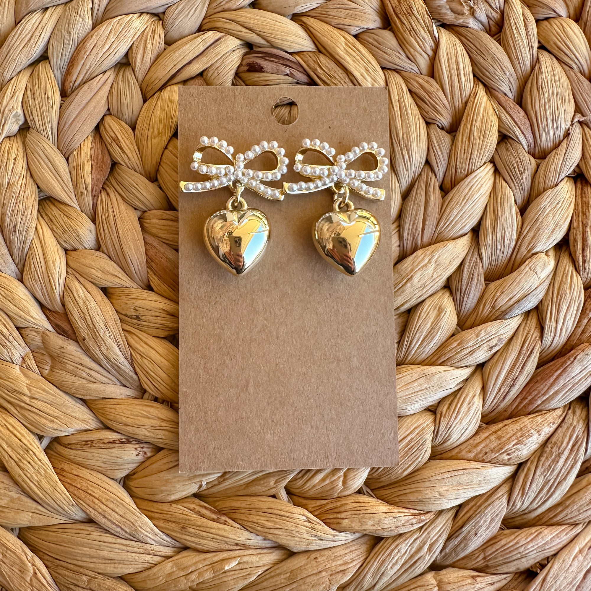 Bow Pearl & Heart Post Earrings