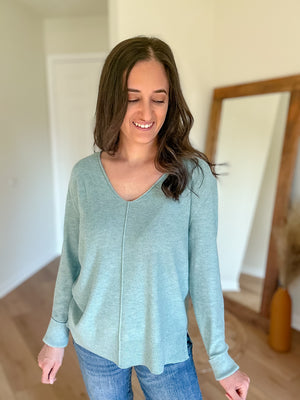 Emily Lightweight Sweater Top | Mint Blue