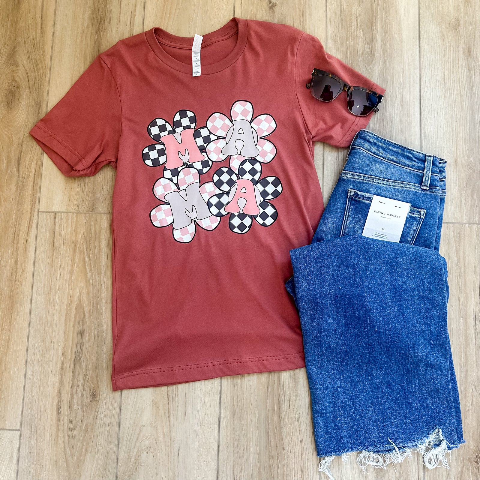 Mama Floral Checkered Tee