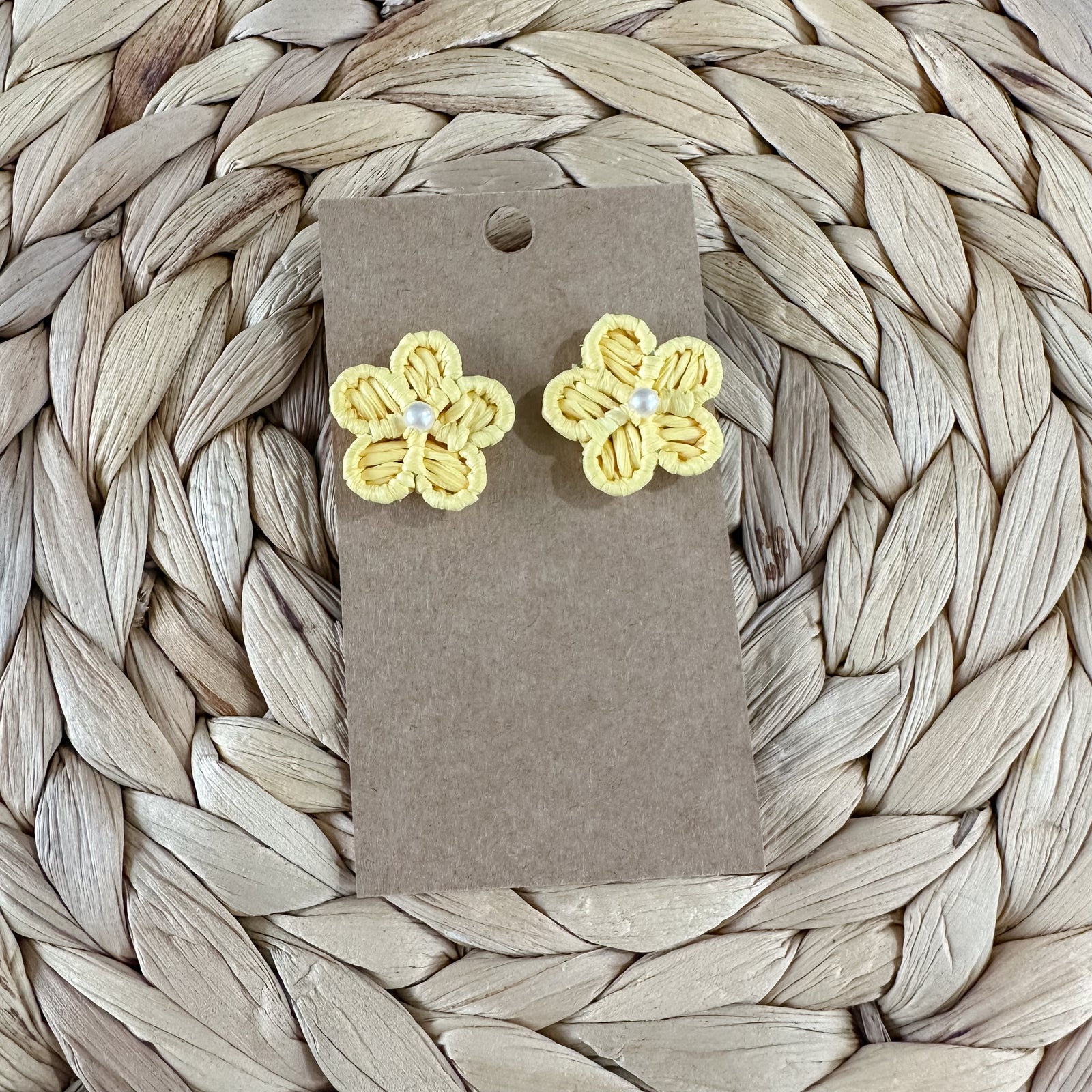 Raffia Flower Studs | Yellow