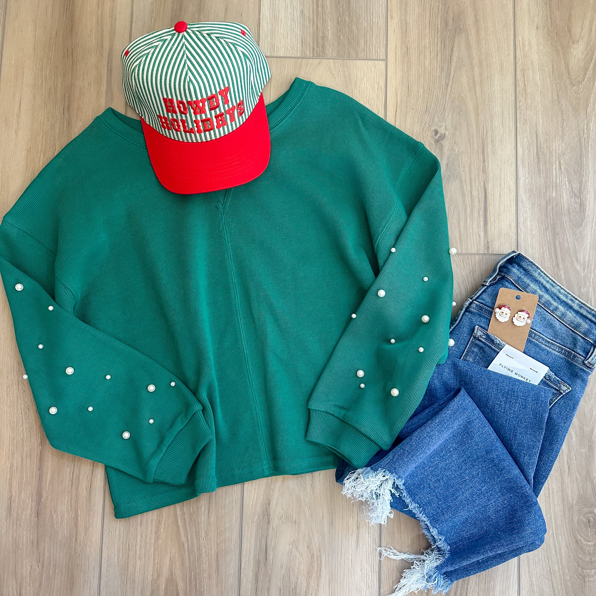 Pearls For Christmas Pullover | Green