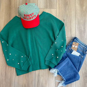Pearls For Christmas Pullover | Green