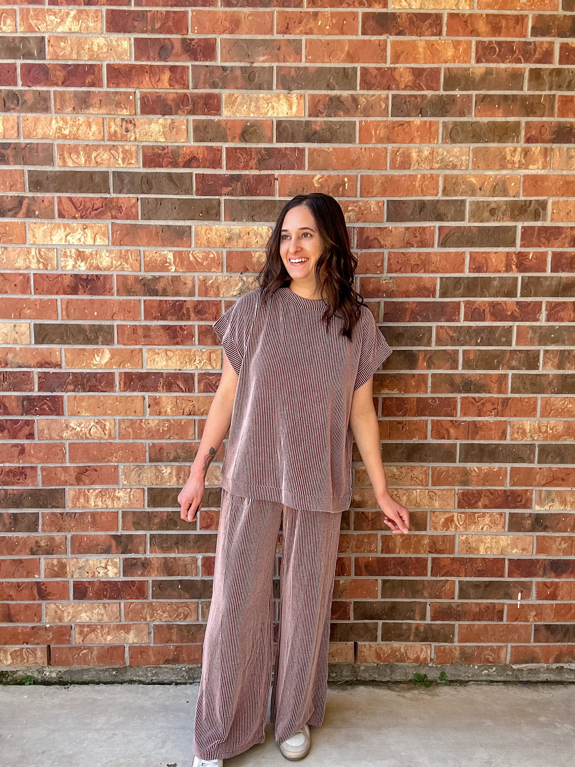 Marg Ribbed Set | Brown