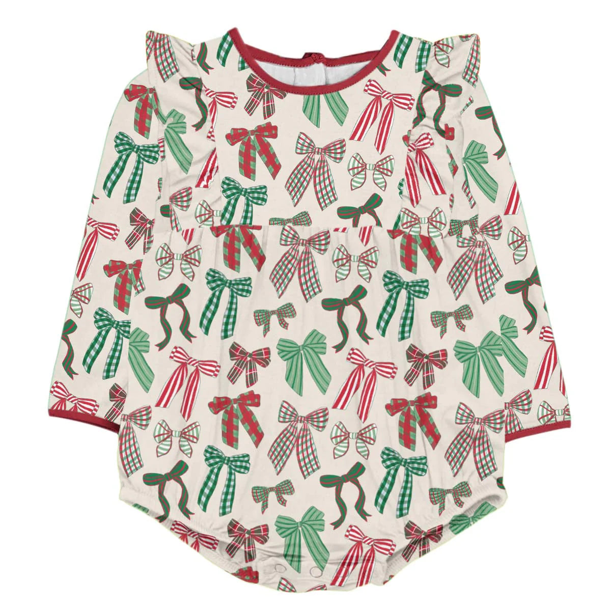 Goosies Long Sleeve Flutter Bubble Romper - Holiday Bows