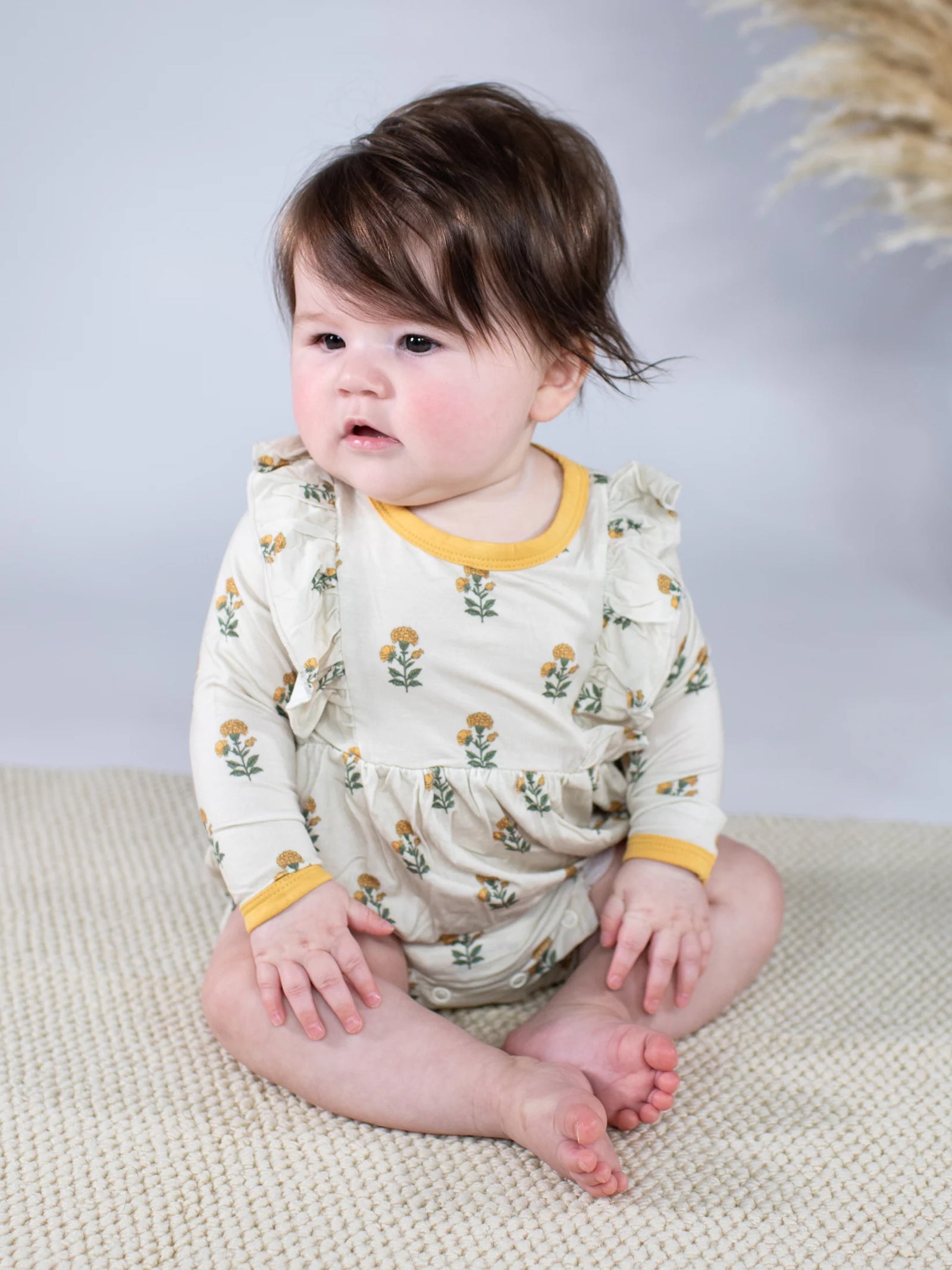 Goosies Long Sleeve Flutter Bubble Romper - Marigold Block