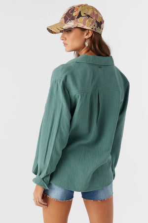 O'Neill Leni Crinkle Double Gauze Button Down Shirt | Silver Pine