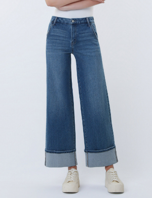 Olivia High Rise Slant Pocket Cuffed Denim