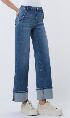 Olivia High Rise Slant Pocket Cuffed Denim