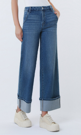 Olivia High Rise Slant Pocket Cuffed Denim