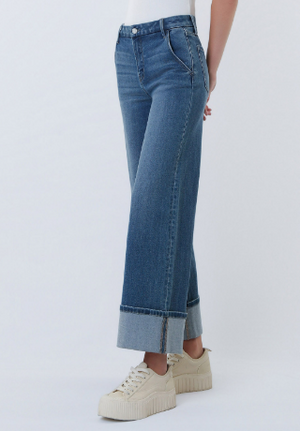 Olivia High Rise Slant Pocket Cuffed Denim