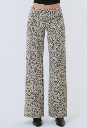 Vervet Mid Rise Wide Leg Animal Print Denim