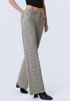 Vervet Mid Rise Wide Leg Animal Print Denim