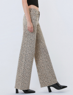 Vervet Mid Rise Wide Leg Animal Print Denim