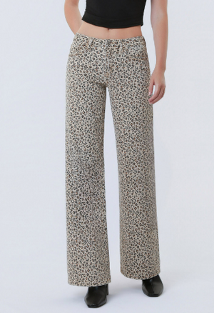 Vervet Mid Rise Wide Leg Animal Print Denim