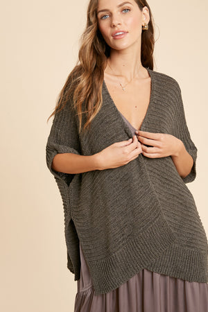 Olive Gray Knit Short Sleeve Cardigan