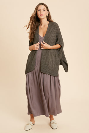 Olive Gray Knit Short Sleeve Cardigan