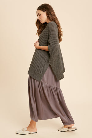 Olive Gray Knit Short Sleeve Cardigan