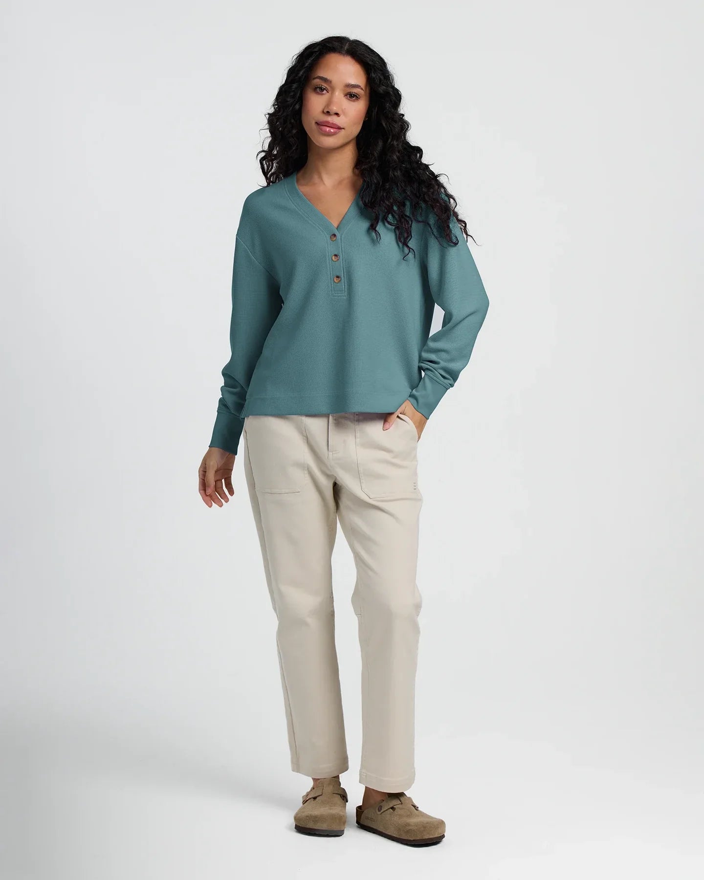 Free Fly Women's Waffle Long Sleeve Henley | Sea Pine