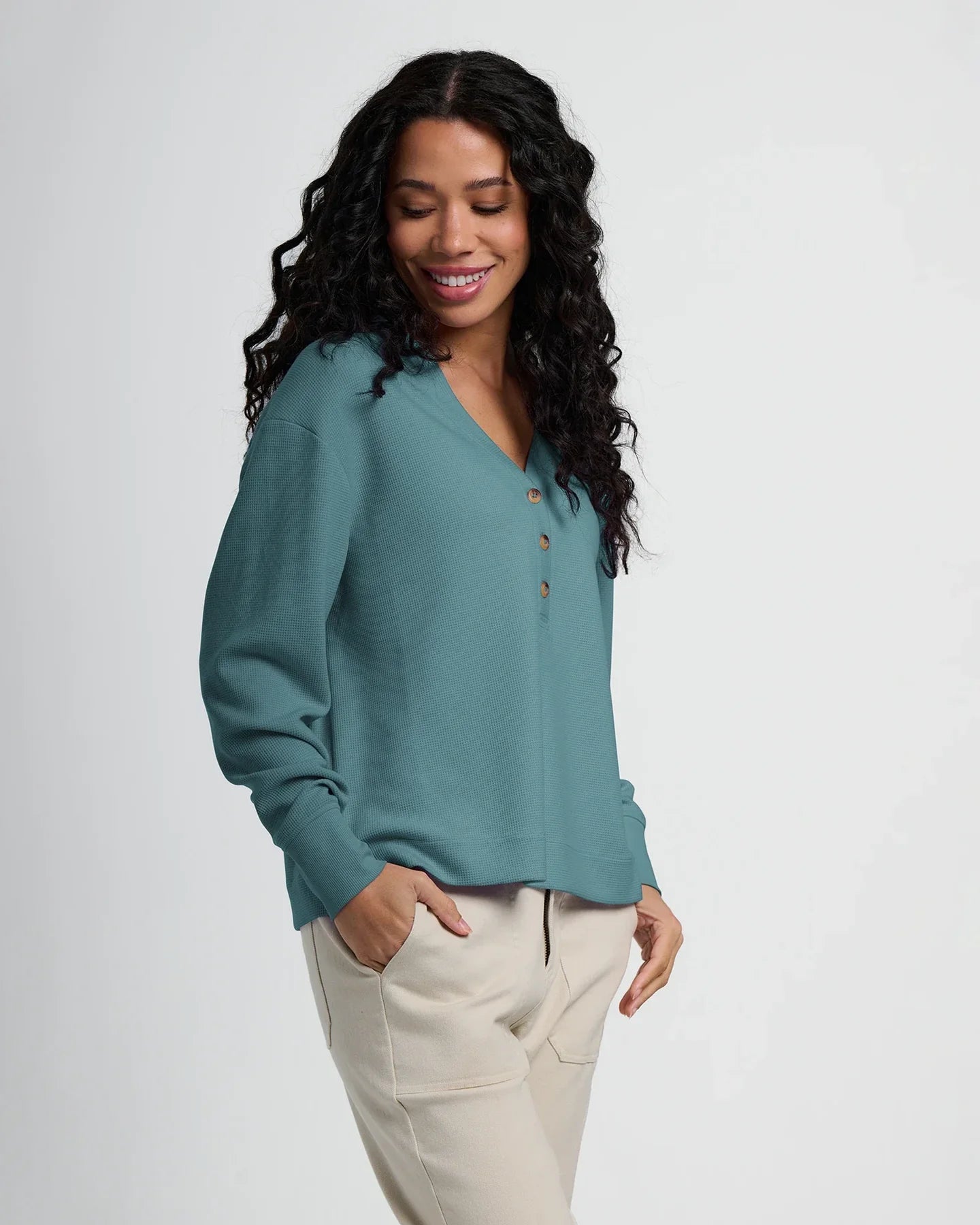 Free Fly Women's Waffle Long Sleeve Henley | Sea Pine