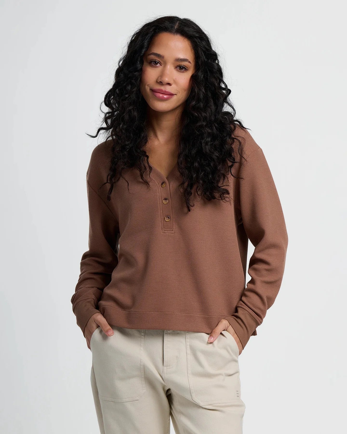 Free Fly Women's Waffle Long Sleeve Henley | Nutmeg