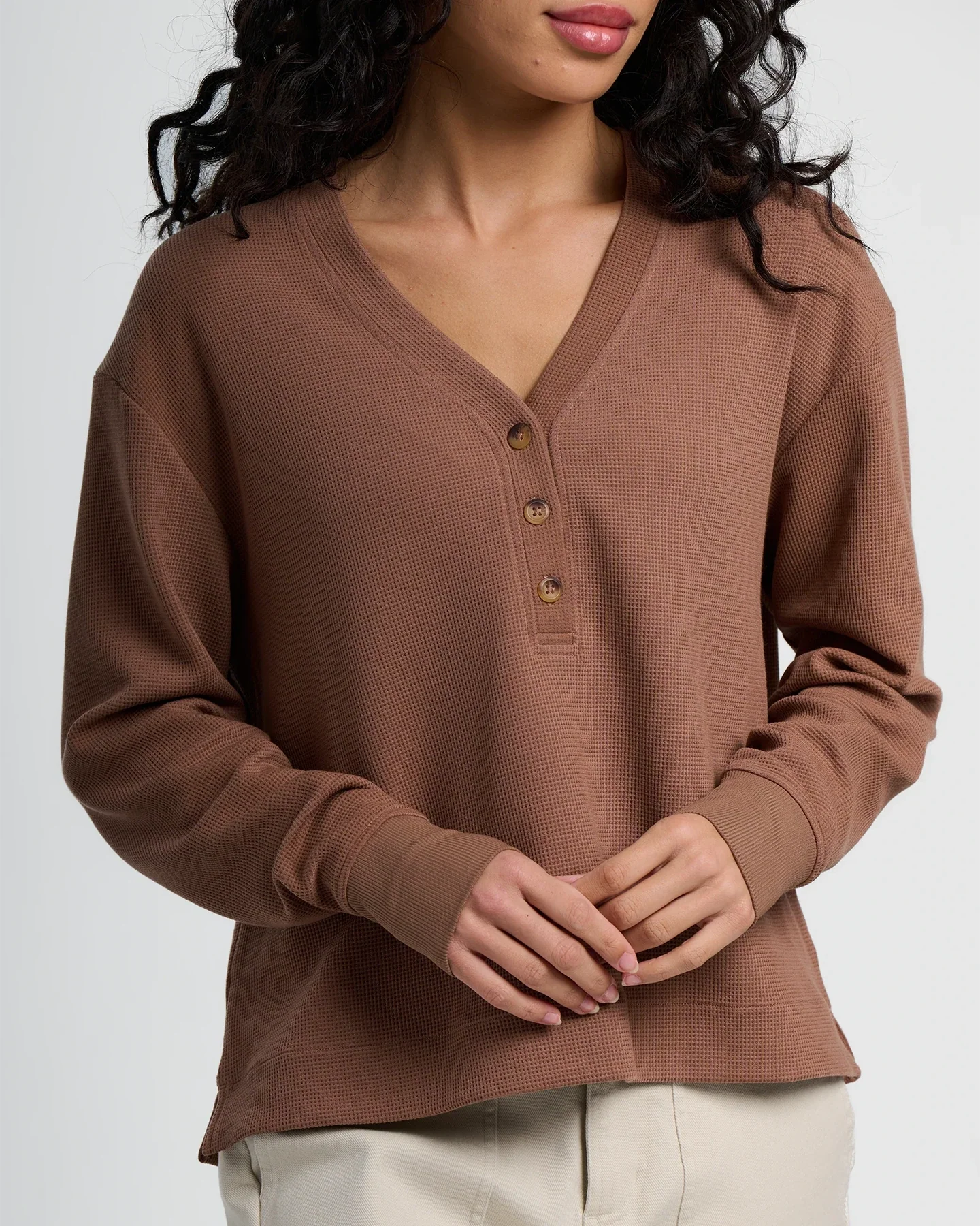Free Fly Women's Waffle Long Sleeve Henley | Nutmeg
