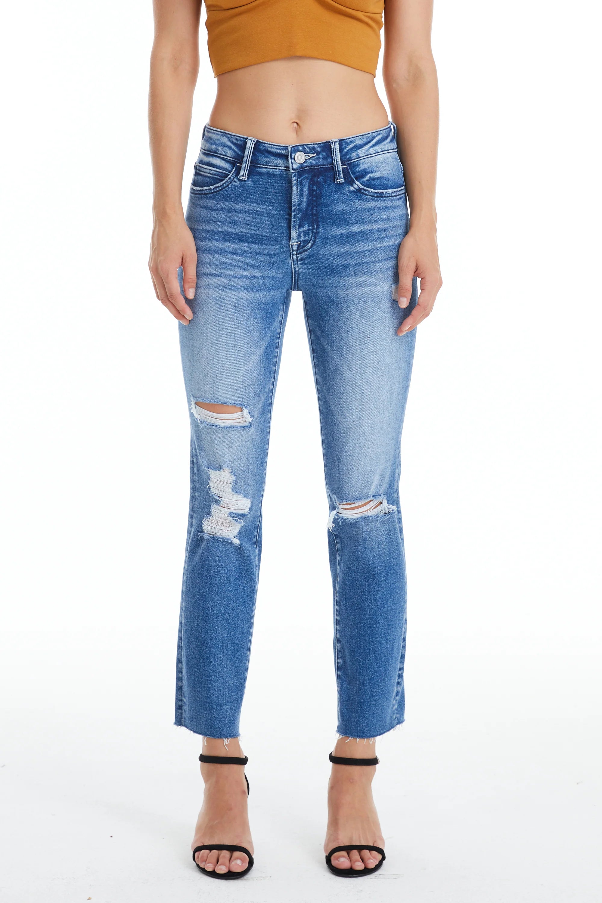 Bayeas High Rise Slim Straight with Raw Hem | Amy Blue