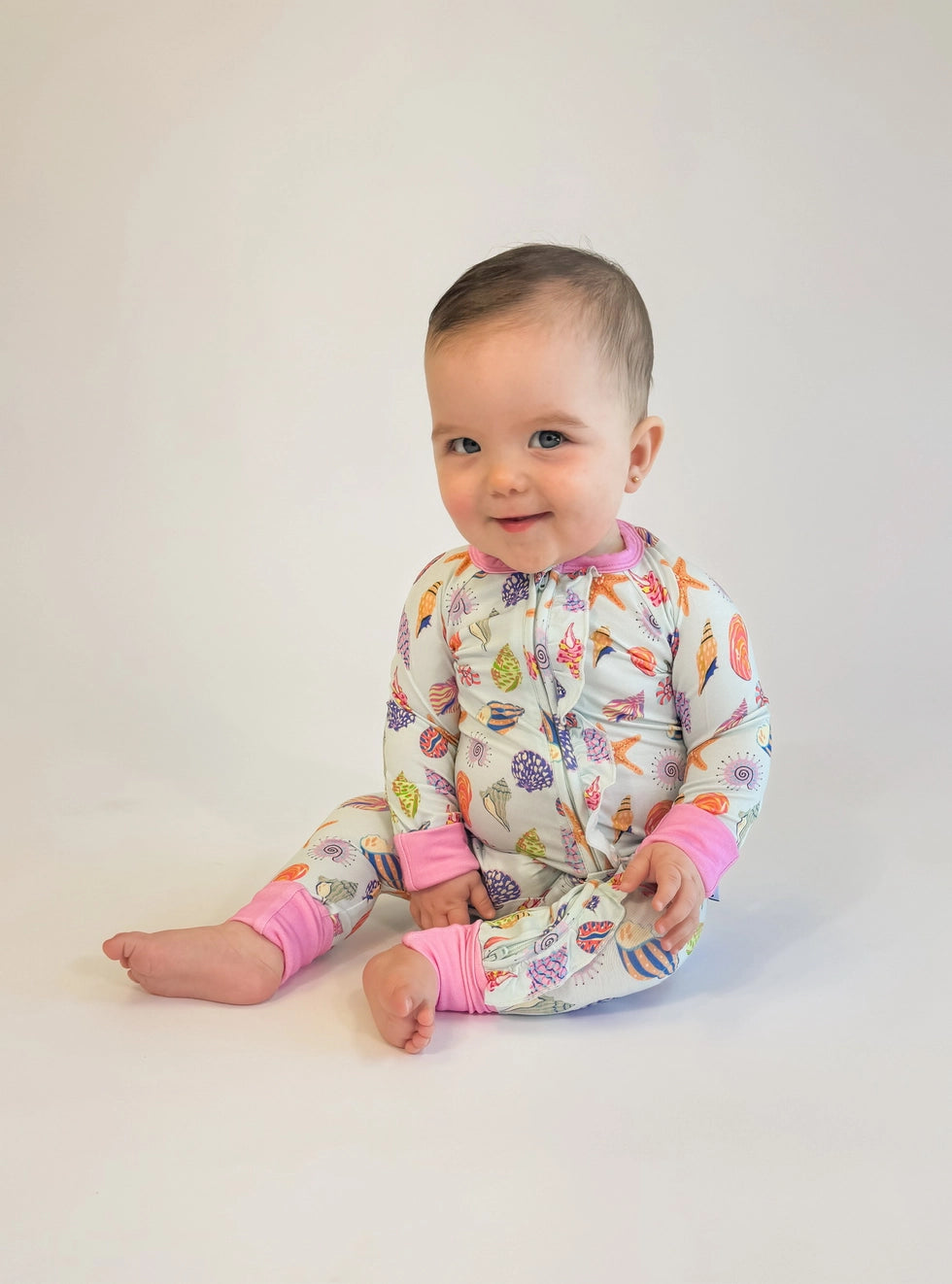 Goosies Zip Convertible Pajamas w/ Ruffles - Beach Seashells