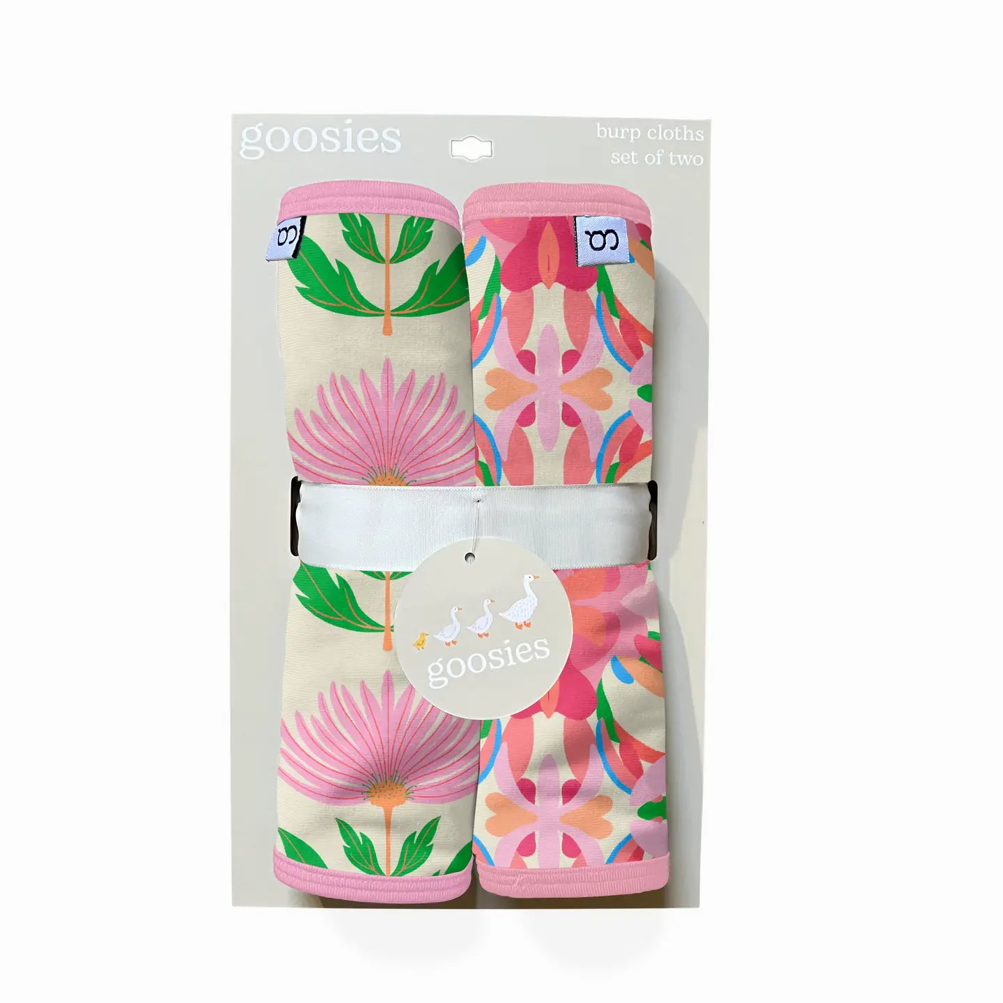 Goosies Burp Cloth Set - Pink Block Flower