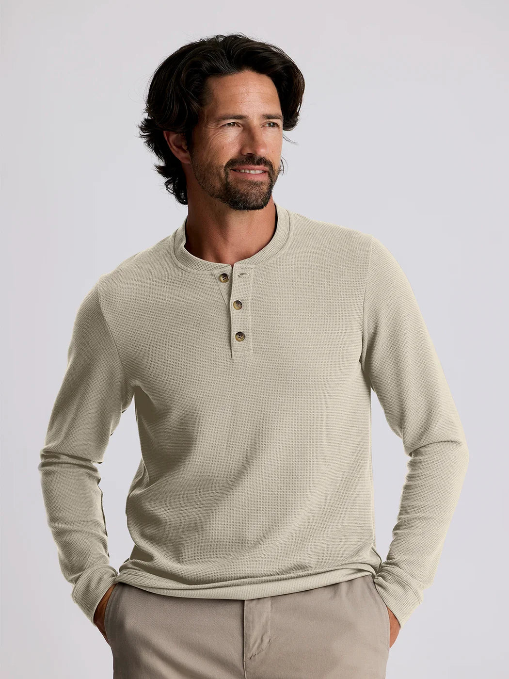 Free Fly Men's Waffle Long Sleeve Henley | Sandstone - Southern Sol