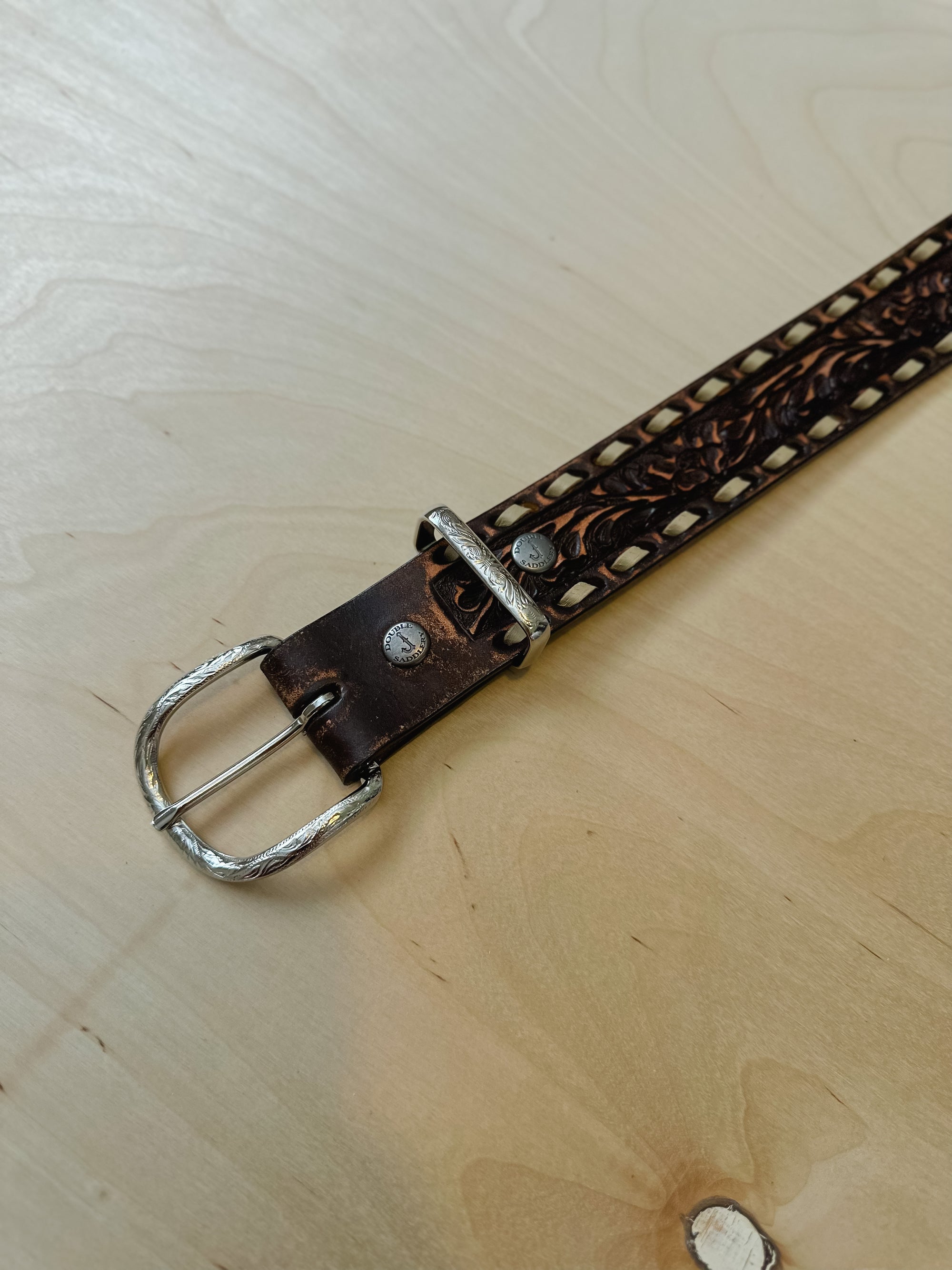 Double J Saddlery Women's Brown Vintage Tooled Belt