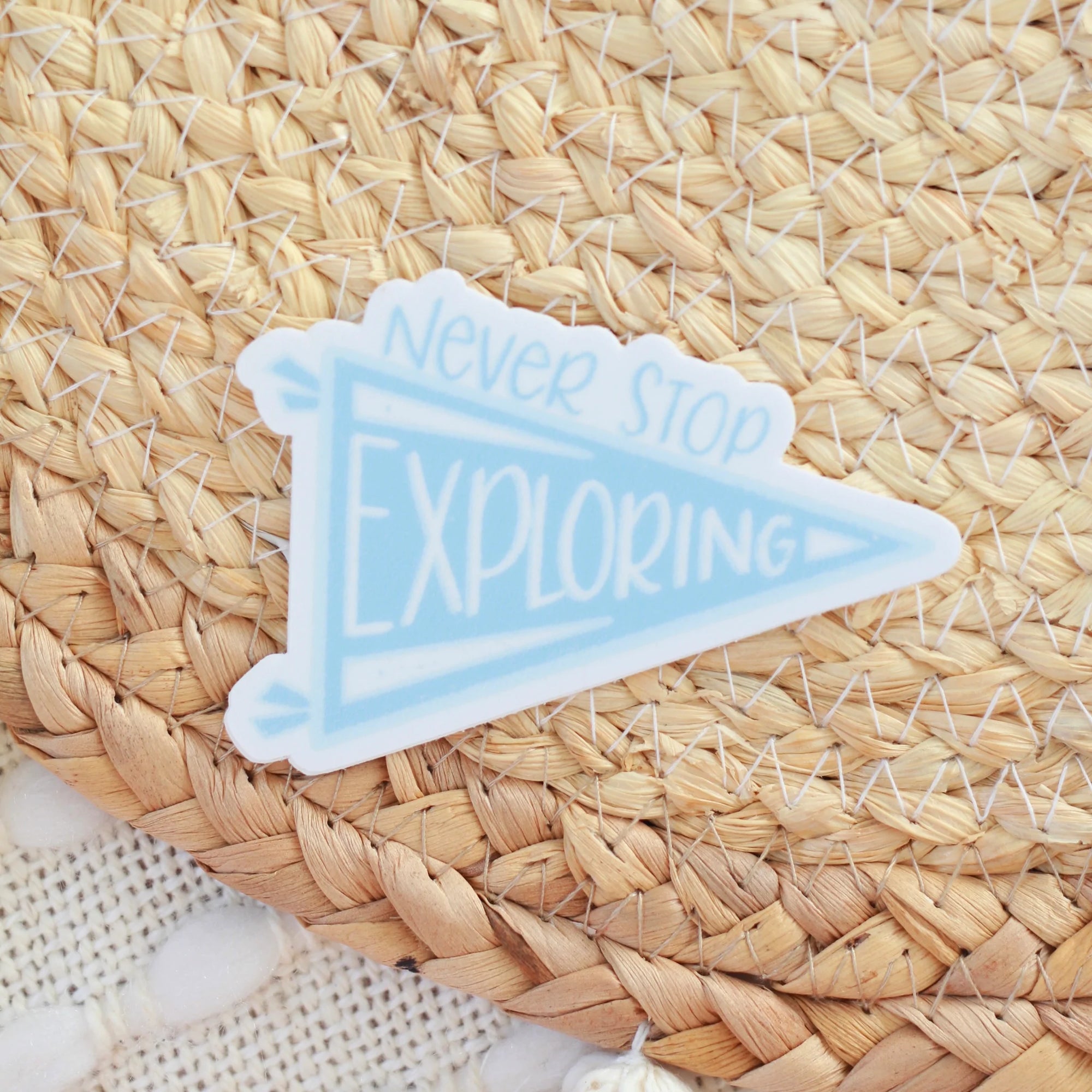 Never Stop Exploring Pennant Sticker